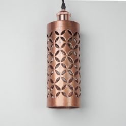 Brown Tube Copper Lampshade with Hand-carved Pattern