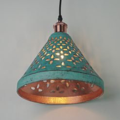 Alternative view of Cone Copper Lampshade with Hand-carved pattern