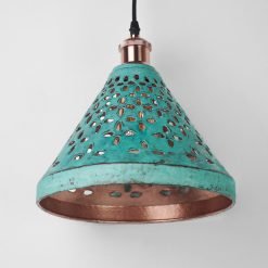 Cone Copper Lampshade with Hand-carved pattern