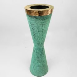 Patina Copper Vase with Copper Accent - Image 3