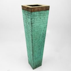 Square Patina Copper Vase with Copper Accent